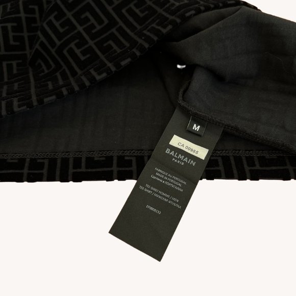 BALMAIN ECO SUSTAINABLE MONOGRAM FLOCK T-SHIRT - NOIR/NOIR - Picture 6 of 6